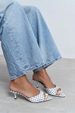 PROMISE White Polka Dot Patterned Pointed-Toe Women's Heeled Slippers