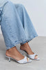 PROMISE White Polka Dot Patterned Pointed-Toe Women's Heeled Slippers