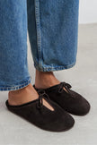 AREM Brown Genuine Suede Leather Bow Detail Flat Women’s Slippers