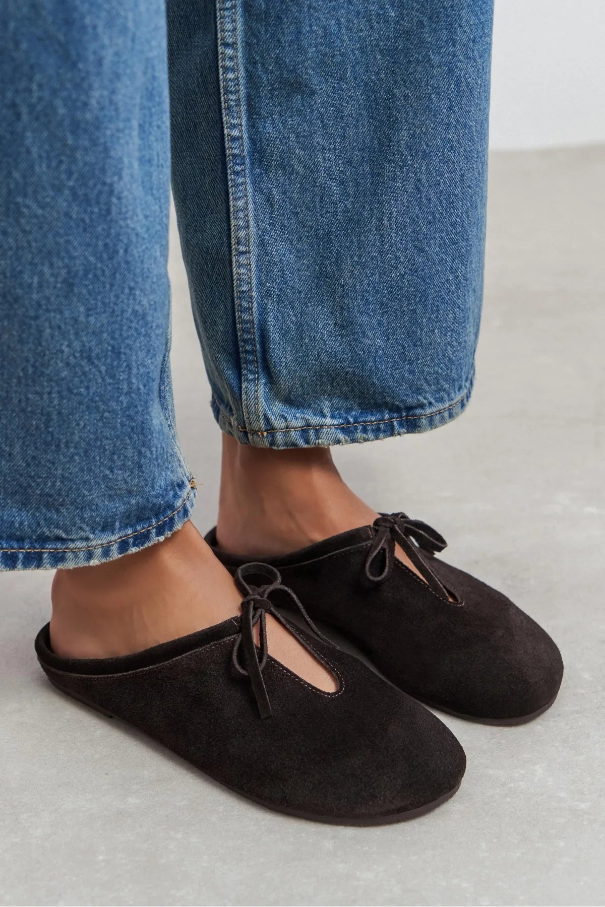 AREM Brown Genuine Suede Leather Bow Detail Flat Women’s Slippers