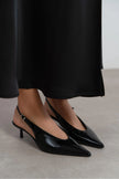 DOREY Black Patent Leather Ankle Buckle Detail Women’s Heel Shoes