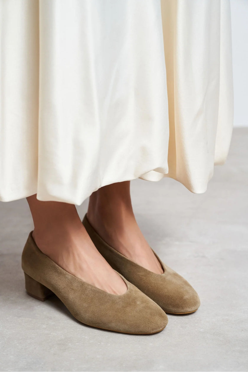 SAMIA Rome Beige Genuine Suede Leather Block Heel Flats – 4 cm