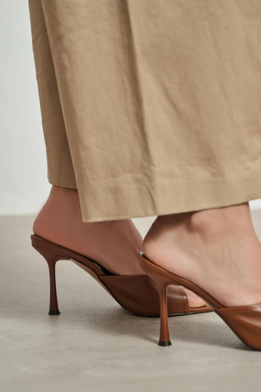 RODI Tan Matte Pointed-Toe Women's Heeled Slippers