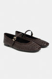 JEREMI Coffee Matte Pattern Buckle Detail Women’s Ballet Flats
