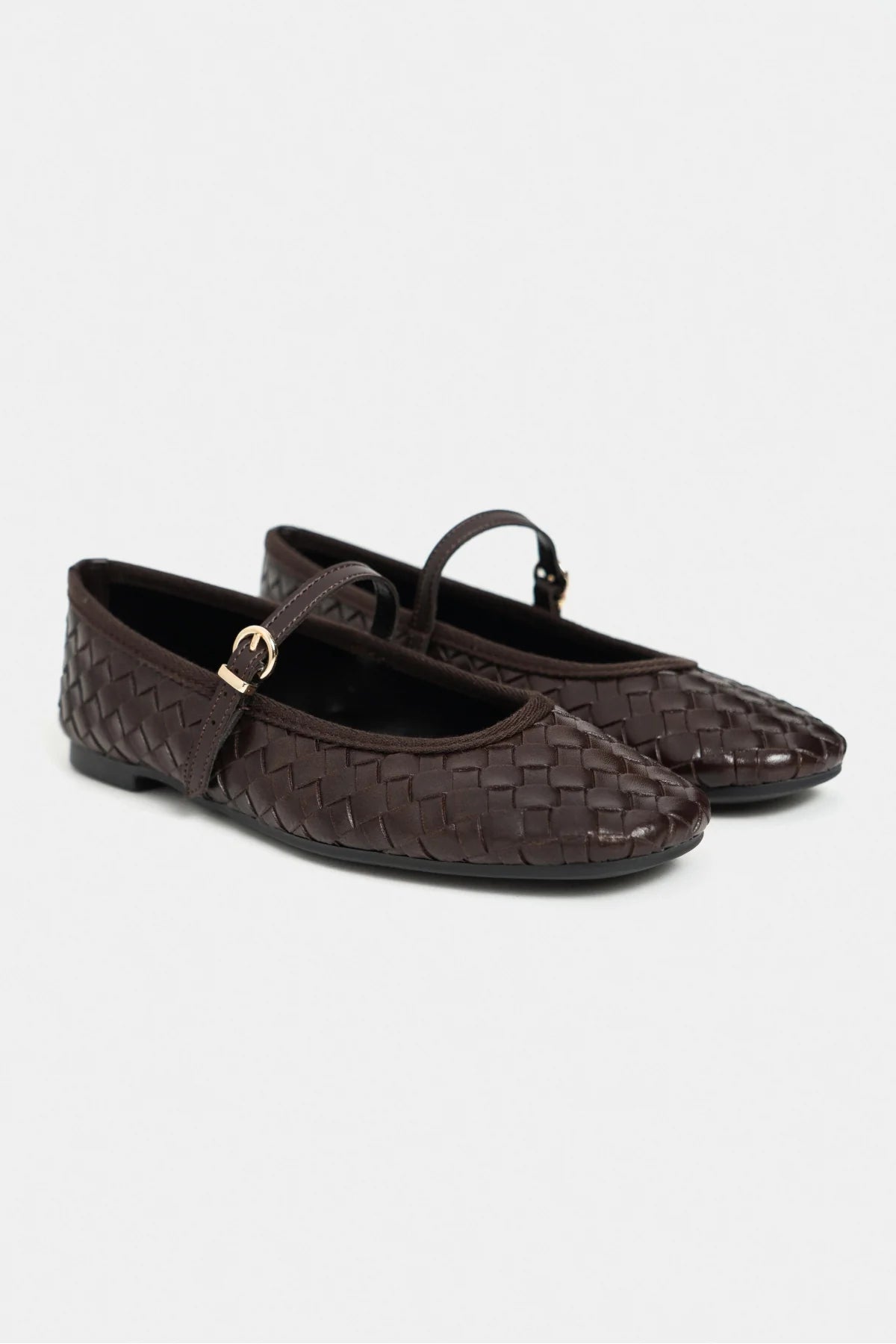 JEREMI Coffee Matte Pattern Buckle Detail Women’s Ballet Flats