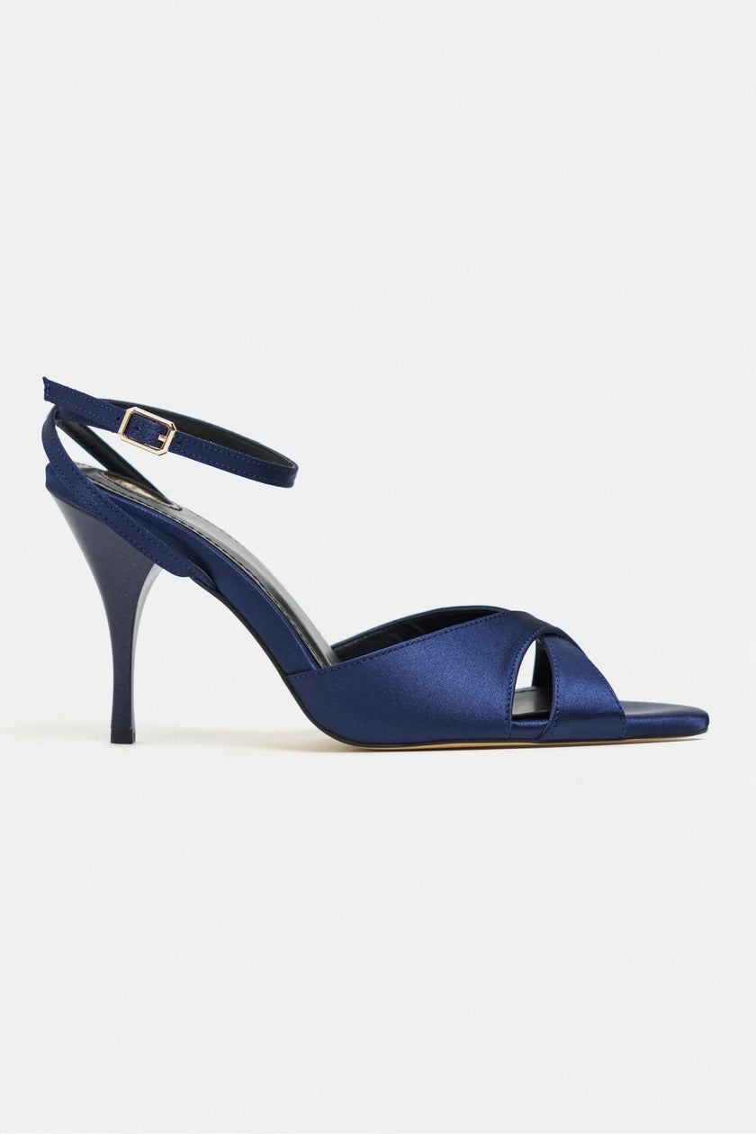 MONICA Navy Satin Ankle Strap Detail Women’s Stiletto Heels