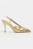 ERYU Gold Metallic Peep Toe Cage Detail Women’s Heeled Shoes