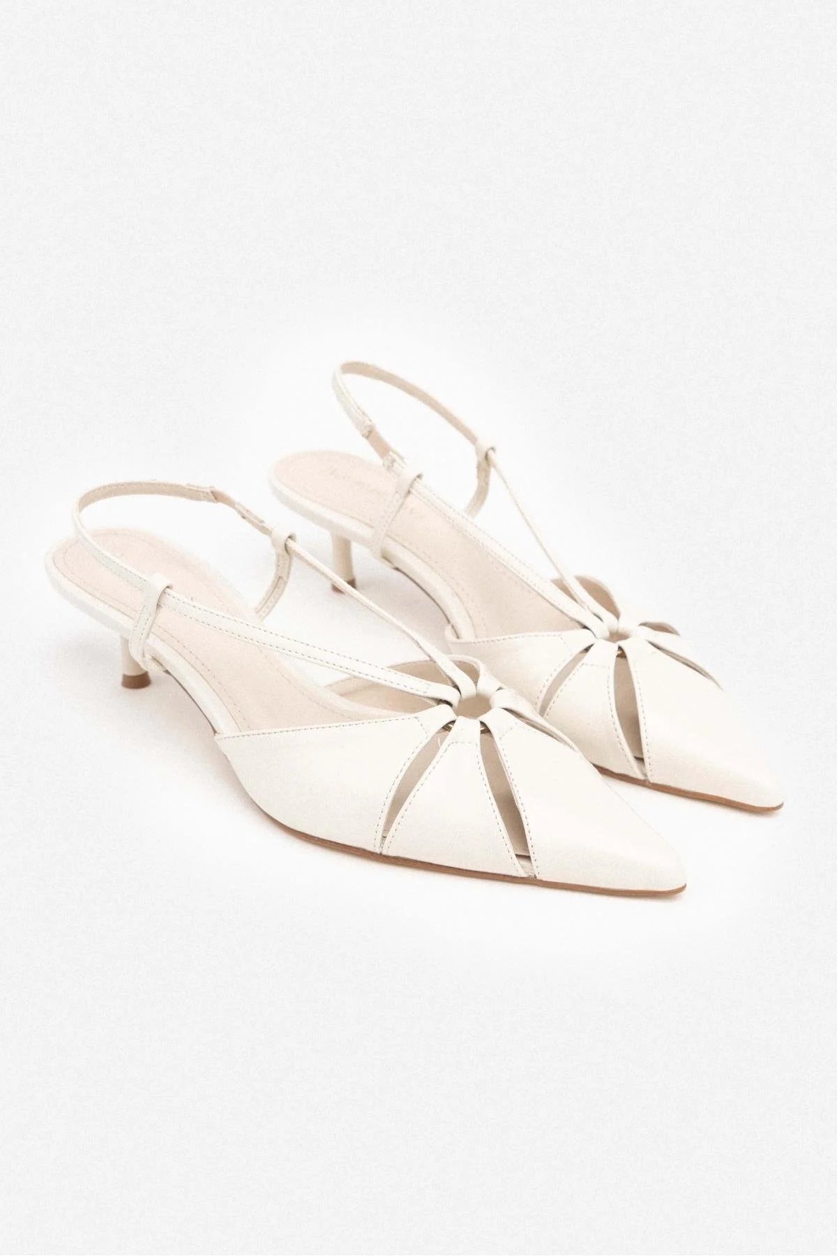 Sebastian Beige Patterned Matte Ankle Elastic Detail Women's High Heel Shoes