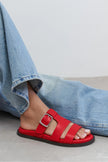 SPIRIT Red Matte Buckle Detail Flat Women’s Slippers