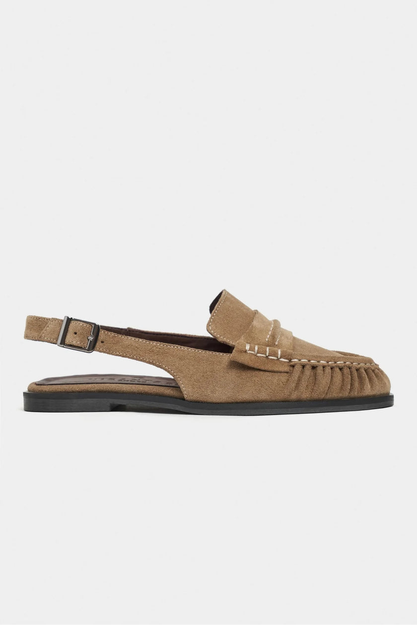 MOSBY Rome Beige Suede Buckle Detail Women’s Flat Loafer Slippers