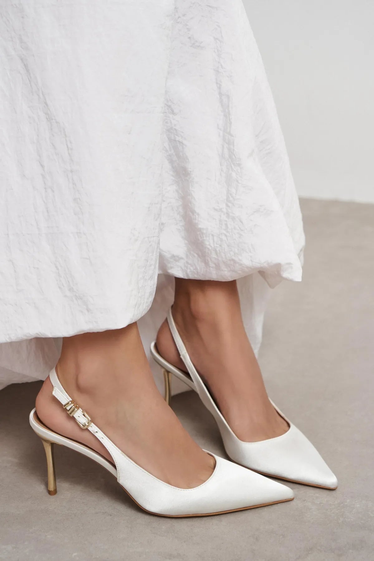 VIORA Pearl Satin Buckle Detail Women’s Gold Heel Shoes