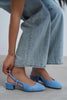 S-HARMONY Baby Blue Suede Square Toe Buckle Detail Low Heel Women’s Ballet Flats