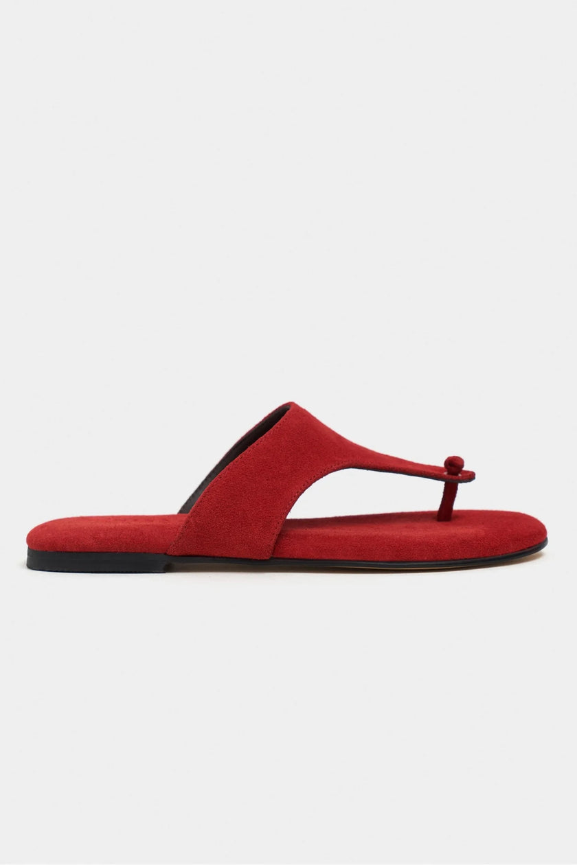 ALMIRA RED SUEDE LEATHER WOMEN’S FLAT TOE-POST SLIPPERS