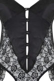 Black Lace and Satin Ruffled Unlined Fantasy Bodysuit