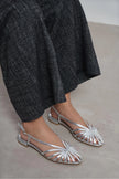 LENY Silver Metallic Trim Detail Women’s Sandal Ballet Flats