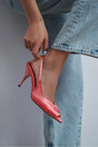 ROXY Salmon Satin Ankle Strap Open Toe Women’s Heels