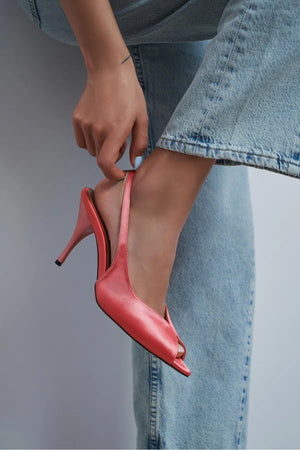ROXY Salmon Satin Ankle Strap Open Toe Women’s Heels