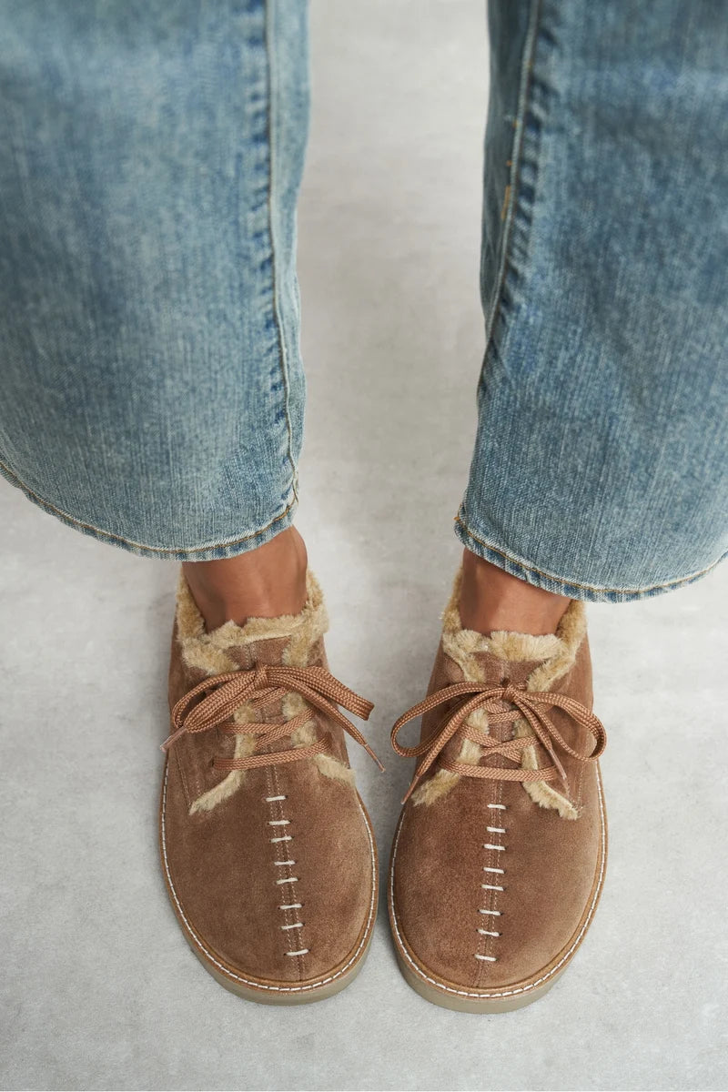 LUSHA Desert Dark Beige Genuine Suede Leather Fur-Lined Lace-Up Shoes – 2 cm