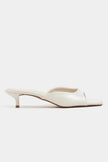 Hazel Beige Rustic Patterned Square-Toe Women's Slim-Heeled Slippers