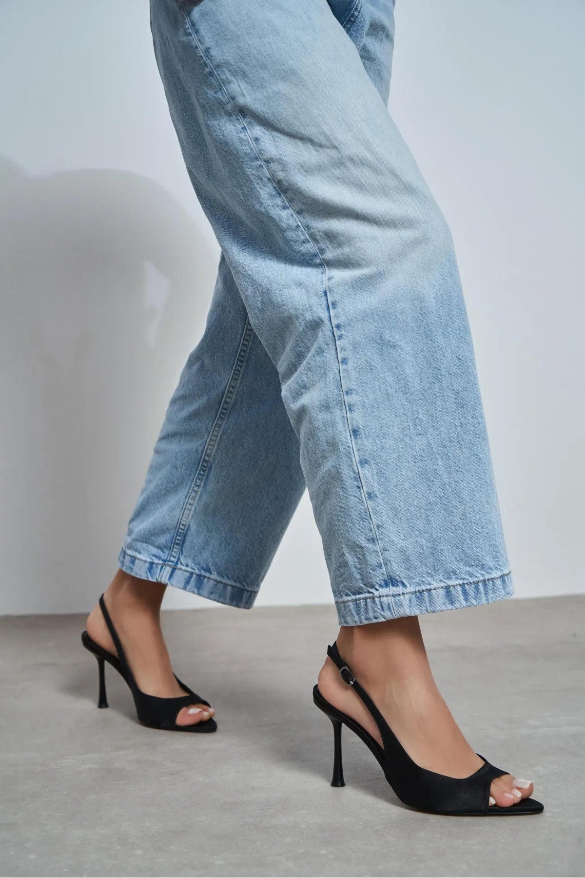 MAIA Black Satin Pointed Toe Open Front Women’s Heels
