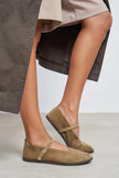 Nora Rome Beige Suede Genuine Leather Buckle Detail Flat Women's Ballet Flats