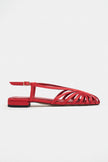 LENY Red Satin Piped Low-Heel Women's SandalsV