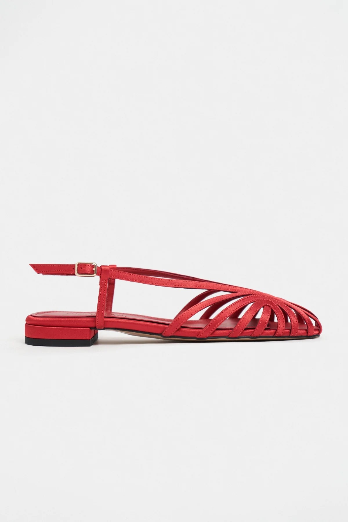LENY Red Satin Piped Low-Heel Women's SandalsV