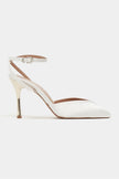 VELA Pearl Satin Ankle Tie Open Toe Women’s Heels