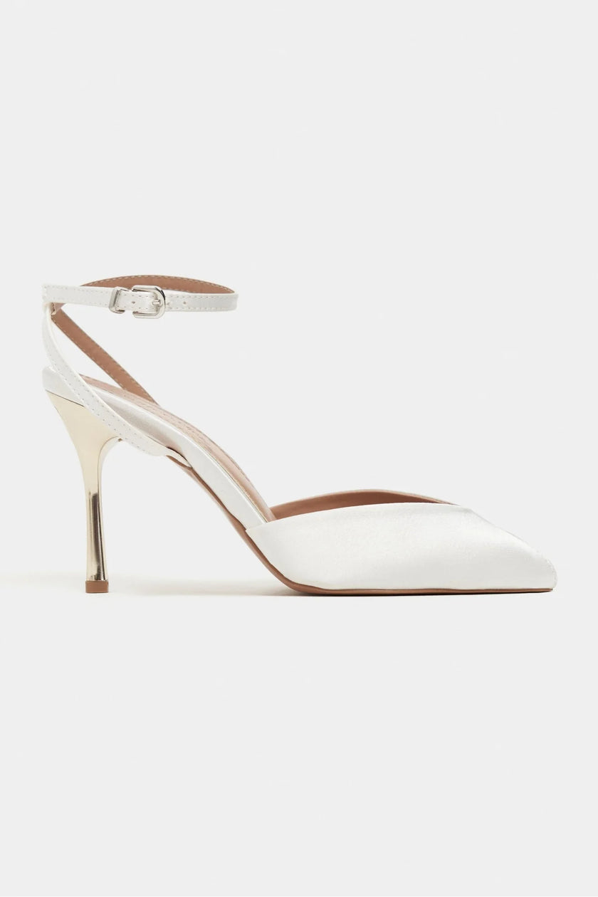 VELA Pearl Satin Ankle Tie Open Toe Women’s Heels
