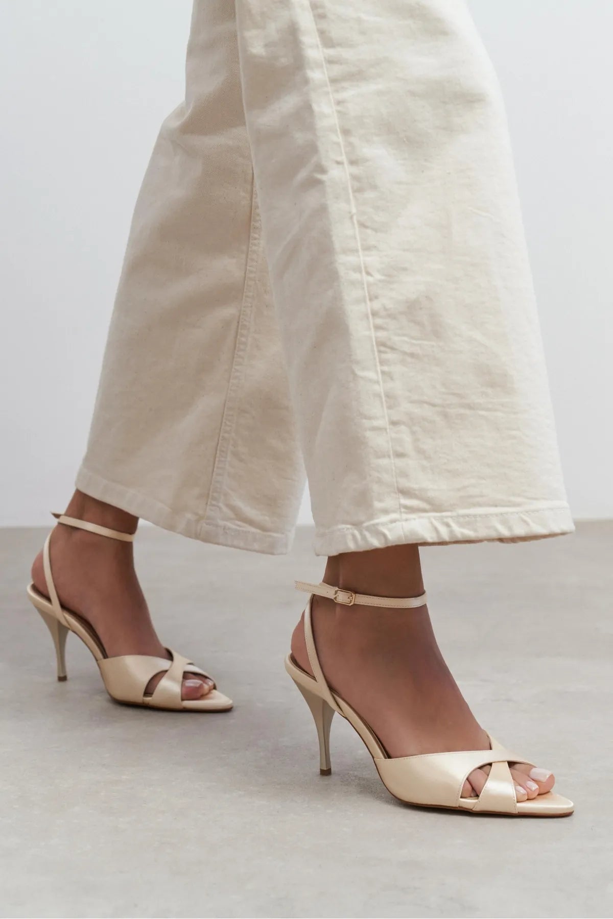MONICA Beige Satin Ankle-Strap Detail Women’s Slim High-Heel Shoes | FOOTWEAR | Heels | Lebbse MONICA Beige Satin Ankle-Strap Detail Women’s Slim High-Heel Shoes | FOOTWEAR | Heels | Lebbse