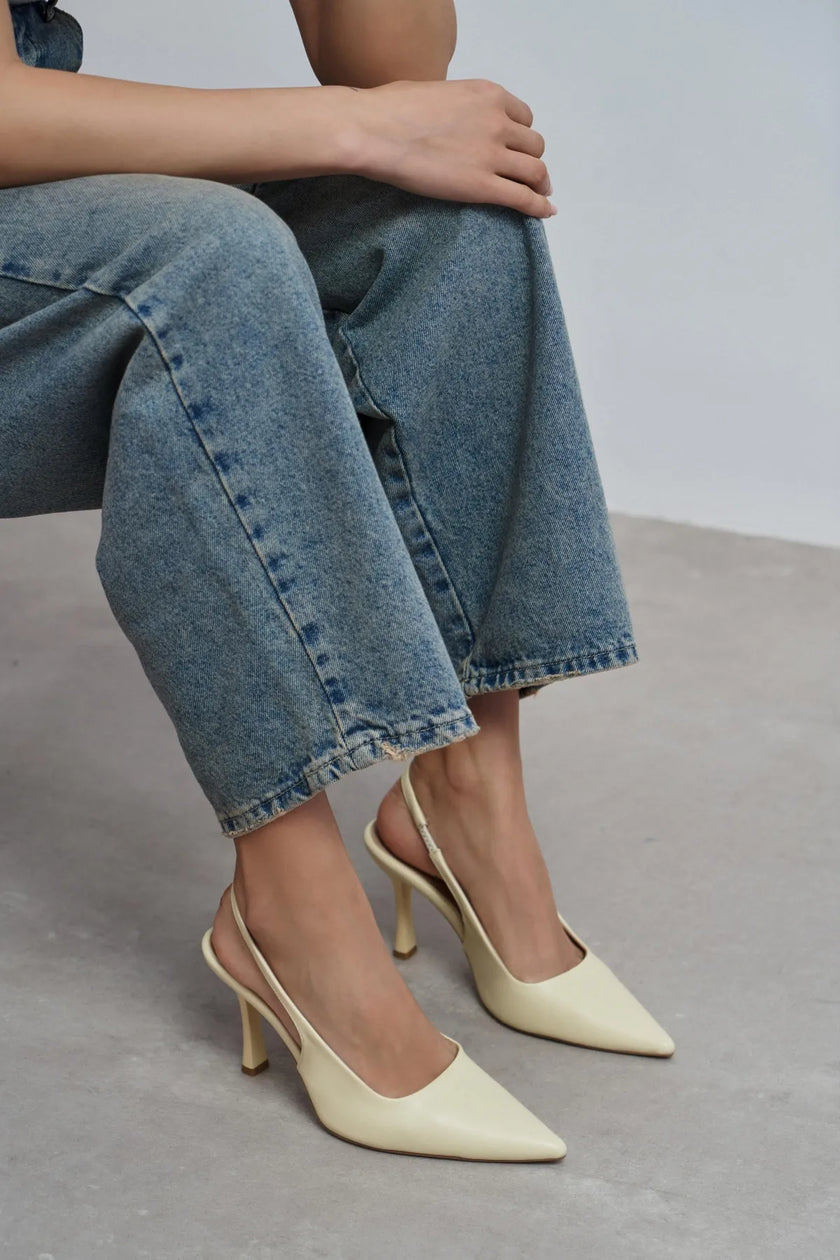 ELARA Butter Yellow Matte Slingback V-Vamp Pointed Toe Women’s Heels