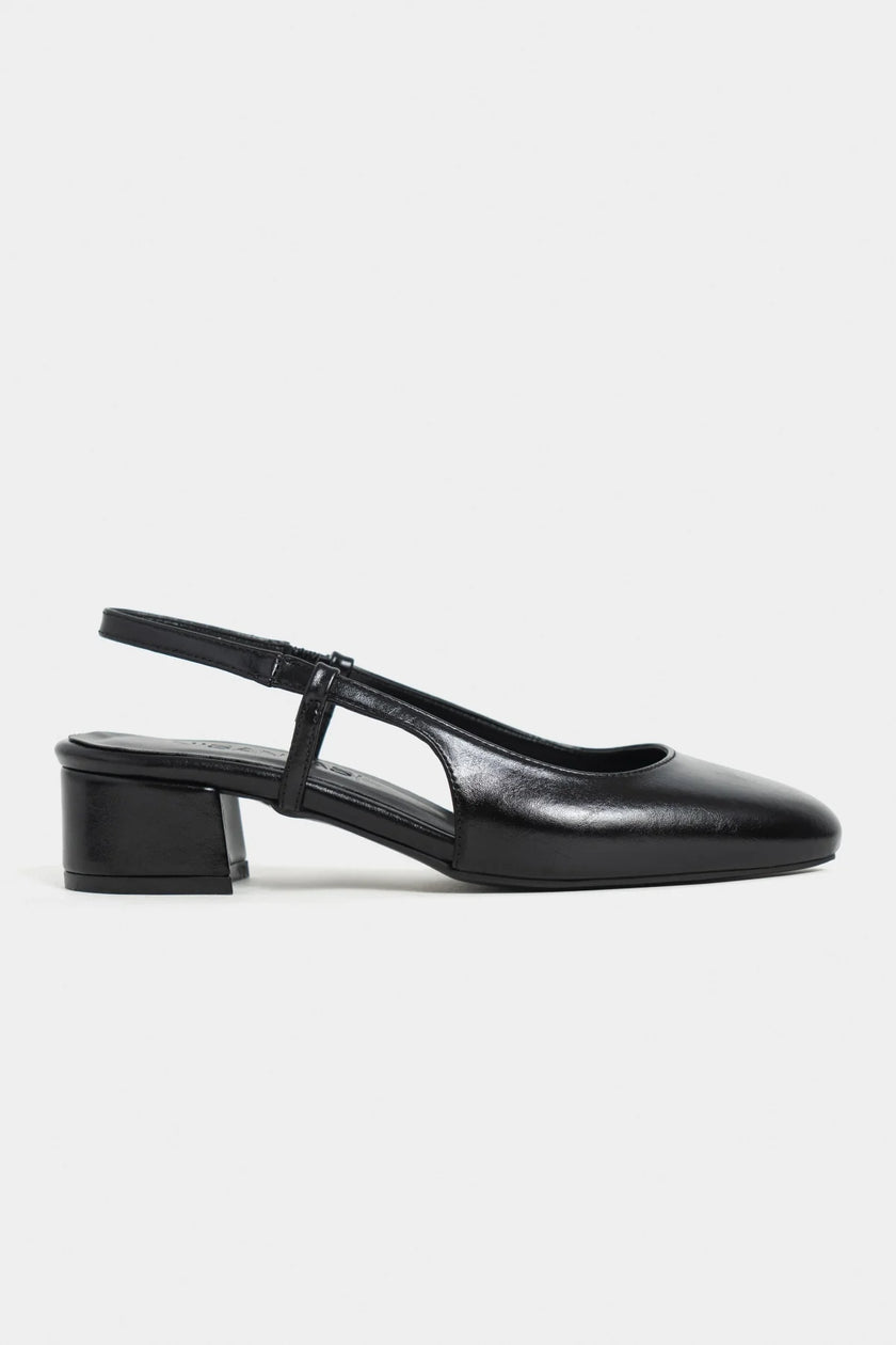 HARMONY Black Rustic Pattern Square Toe Buckle Detail Women’s Low Heel Ballet Shoes