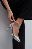 VELA Silver Rustic Open Toe Ankle Strap Women’s Heel Shoes