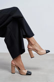 SOLEA Nude Matte Slingback Heels with Black Patent Toe Detail