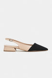 VIKTOR Nude Satin Black Detail Pointed Toe Ankle Strap Women’s Low Heel Ballet Shoes