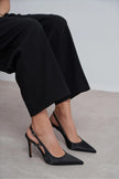 LADONIA Black Satin Buckle Detail Open Back Women’s Heels