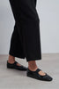 MORTY Black Rustic Patterned Women’s Daily Ballet Flats with Strap Detail