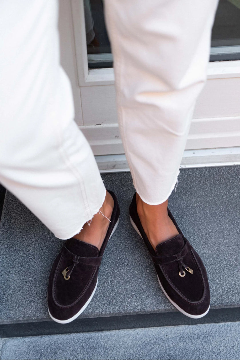 WARNER BROWN GENUINE LEATHER FRINGE-DETAILED FLAT SOLE WOMEN'S BALLERINA