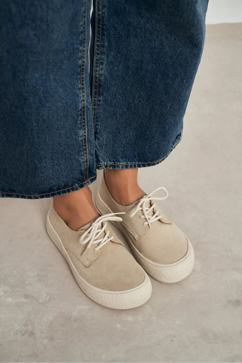 SPACE BEIGE LACE-UP CASUAL SNEAKER WOMEN'S SHOES