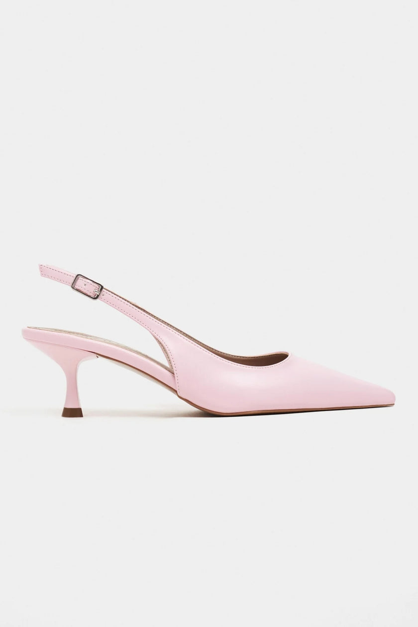 MEGY Pink Matte Backless Buckle Detail Pointed Toe Women’s Heeled Shoes
