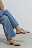 HUGEL Beige Suede Leather Buckle Detail Women’s Sandals