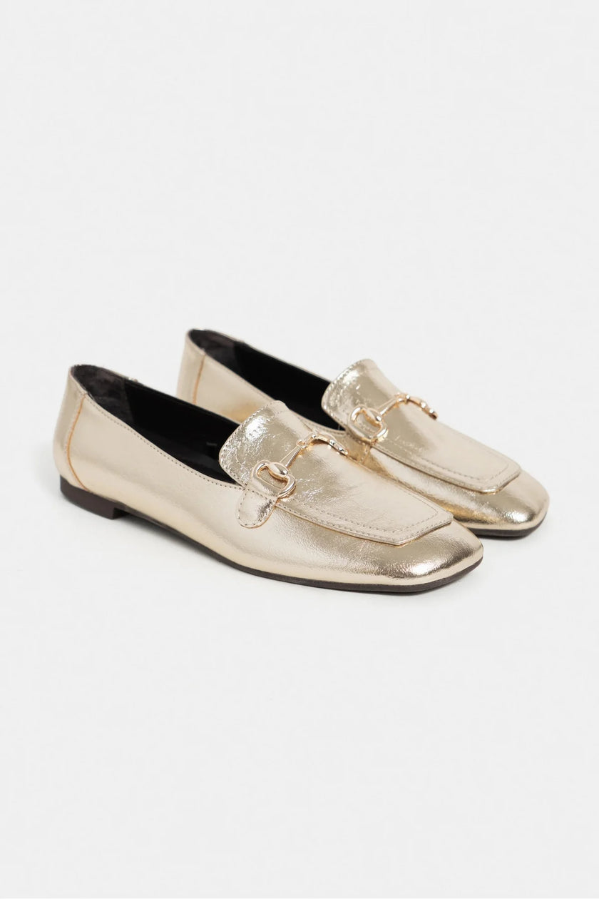 RORY Gold Patterned Buckle Detail Women’s Loafer Shoes
