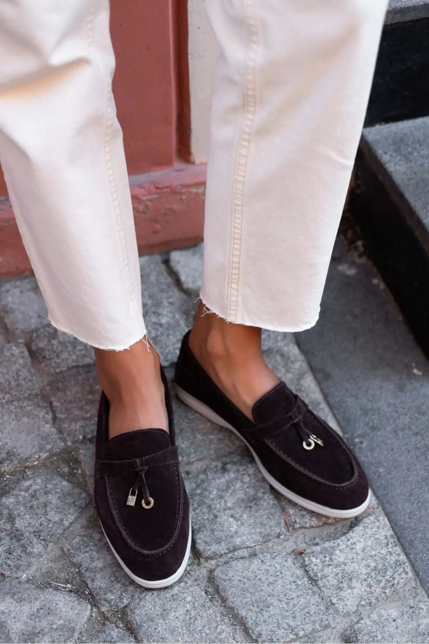 WARNER BROWN GENUINE LEATHER FRINGE-DETAILED FLAT SOLE WOMEN'S BALLERINA