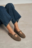 MERA DARK BEIGE BUCKLE DETAIL FLAT SOLE WOMEN'S BALLERINA