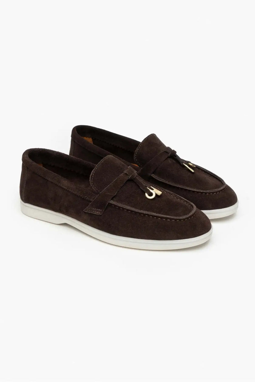 WARNER BROWN GENUINE LEATHER FRINGE-DETAILED FLAT SOLE WOMEN'S BALLERINA