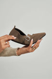 MERA DARK BEIGE BUCKLE DETAIL FLAT SOLE WOMEN'S BALLERINA