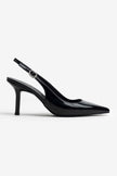 Mendy Black Patent Leather Belt Detail Pointed Toe Women's High Heel Shoes