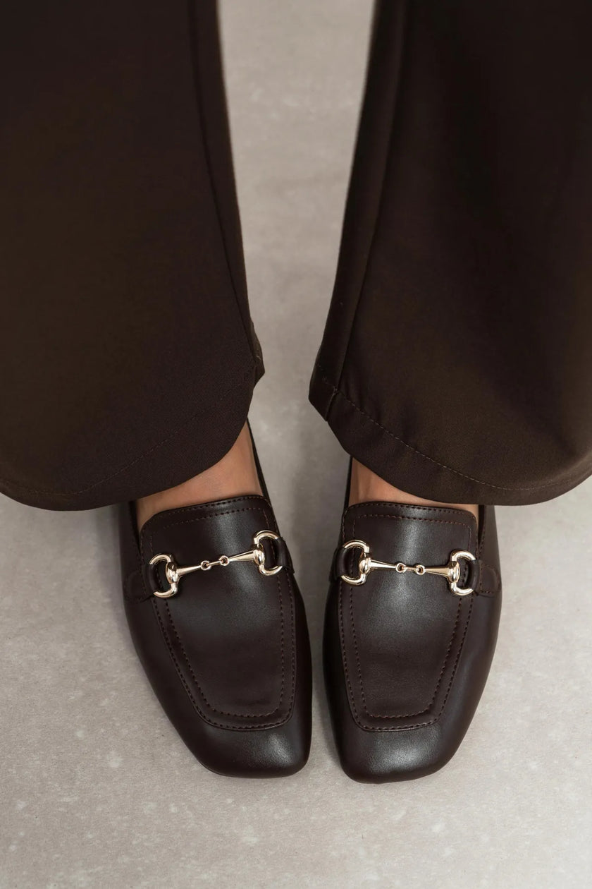 RORY Coffee Matte Buckle Detail Women’s Loafer Shoes
