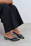 ROSIE Black Metallic Open-Toe Cage Detail Women's Heeled Slippers