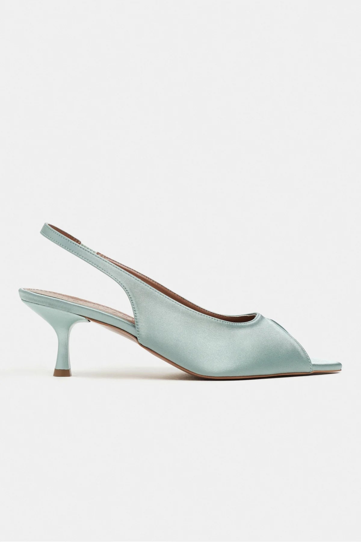 SALVA Turquoise Satin Pointed Toe Open Front Women’s Heels